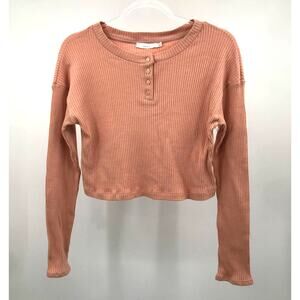 LUSH Women's Peach Rib Knit Crop Henley Shirt Size L